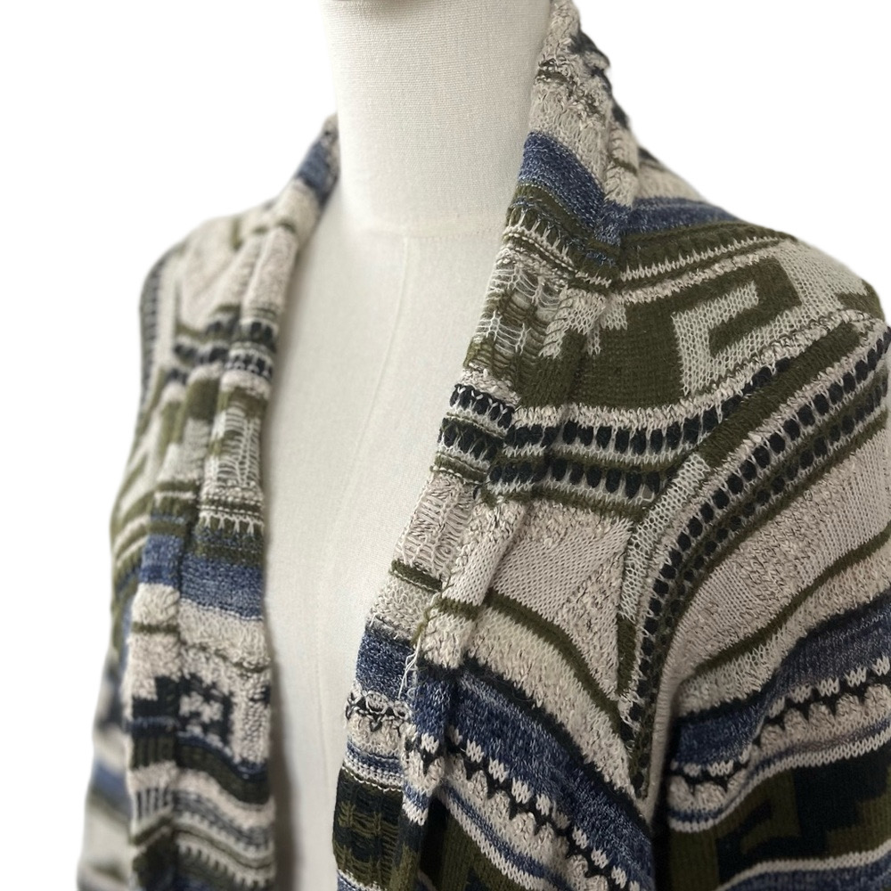 J. Jill Wool Blend Fringe Open Cardigan Sweater Boho Aztec Large - Picture 9 of 14